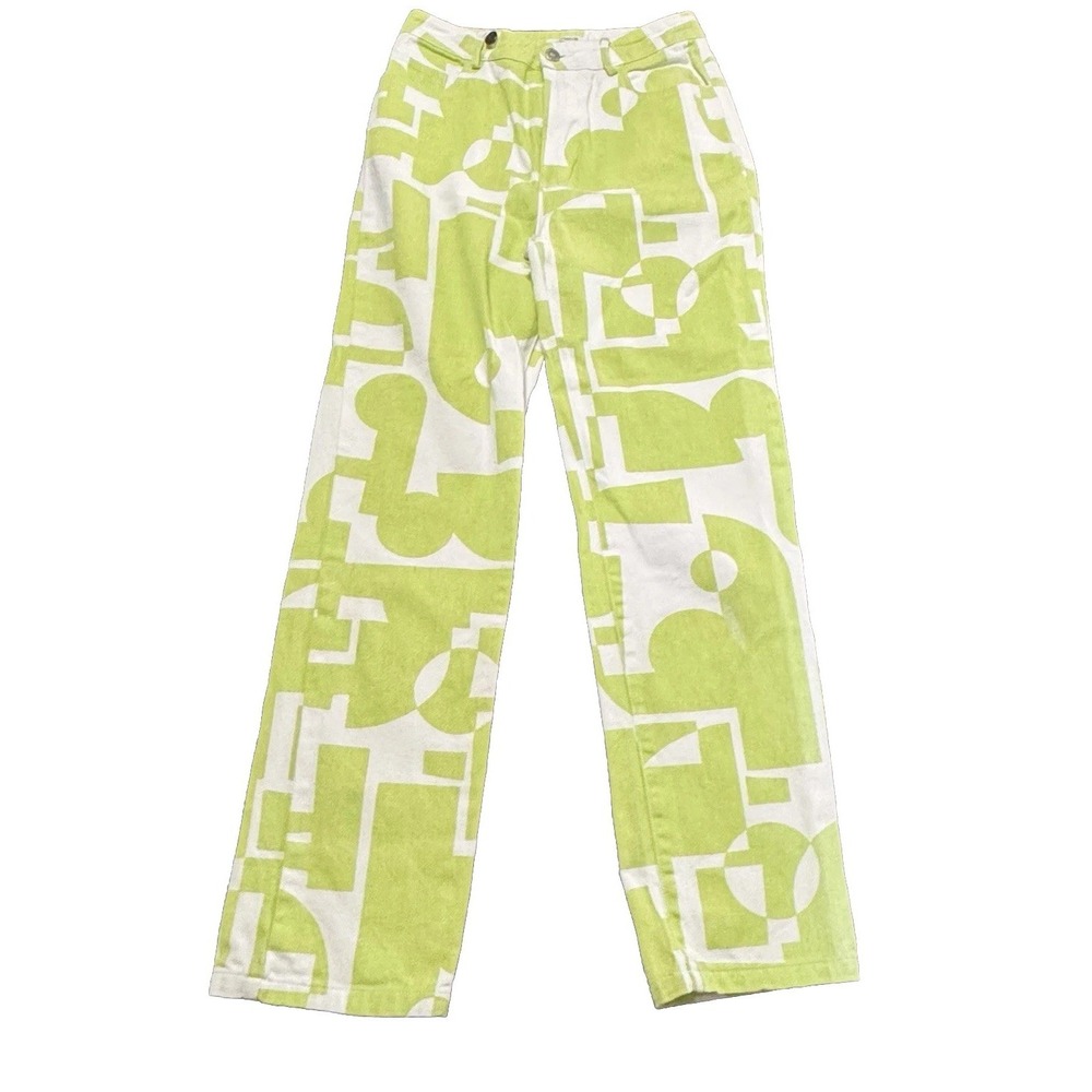 Peppermayo Green and White Geometric Fun Jeans US Size‎ 4 100% Cotton